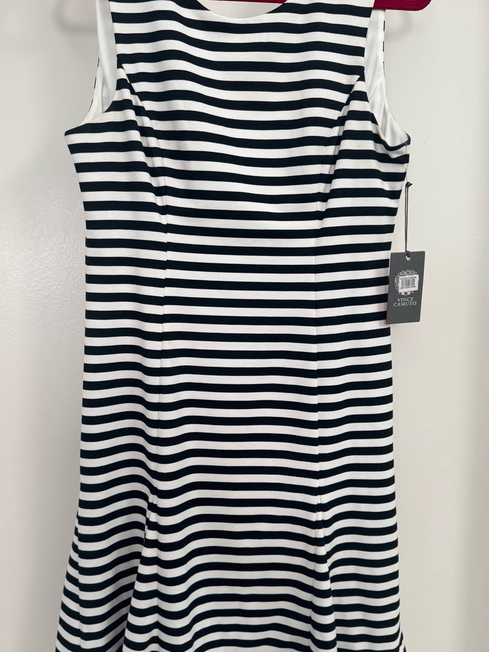 Vince Camuto Black and White Striped Sleeveless Fit-and-Flare Dress